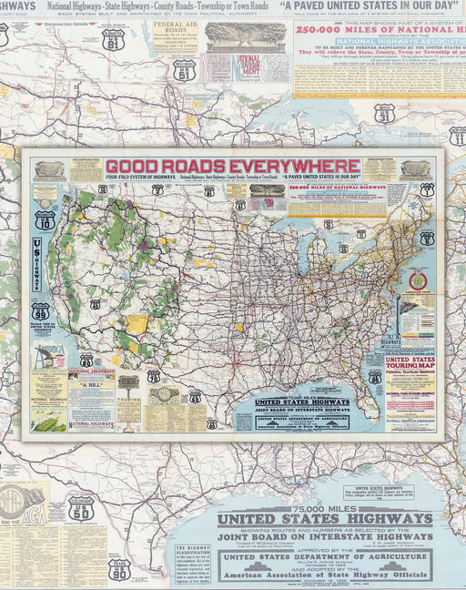 Mapa de Estados Unidos y sus Carreteras, 1926 - Lámina - Mappin
