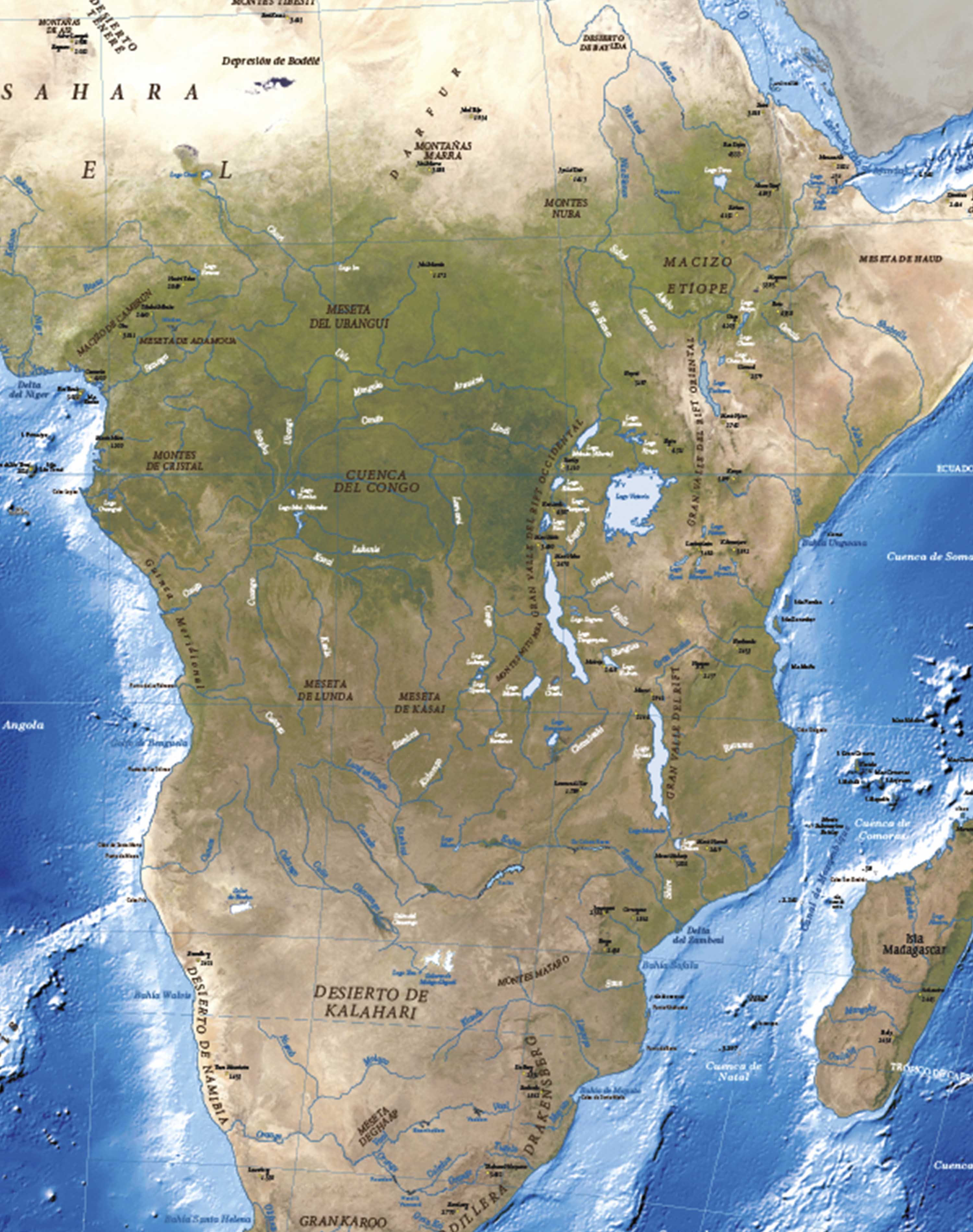 Mapa Físico de África - Lámina con Flejes