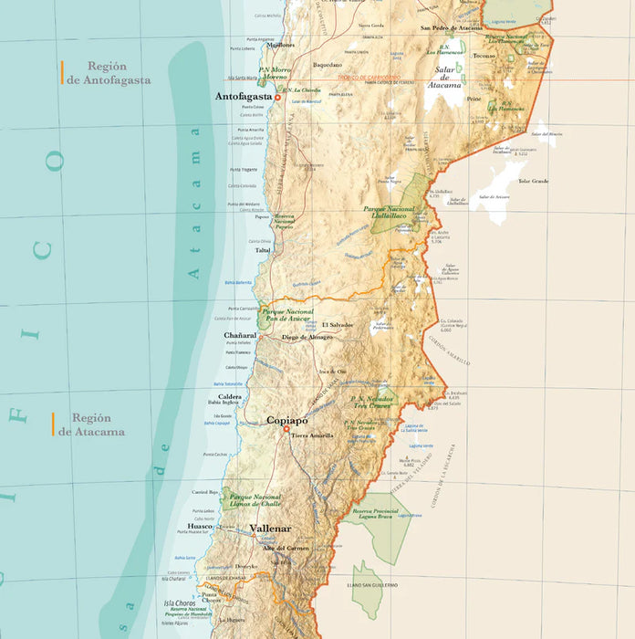 Mapa de Chile Físico Gran Formato - Lámina con Flejes