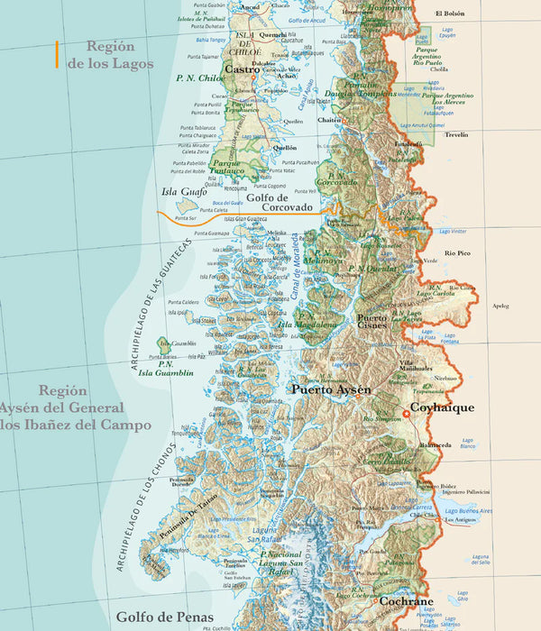 Mapa de Chile Físico Gran Formato - Lámina con Flejes