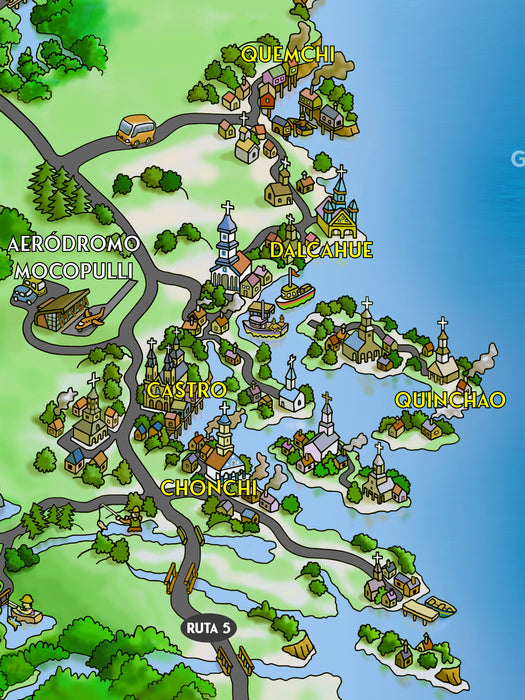 Mapa ilustrado de Chiloé Turístico - Lámina