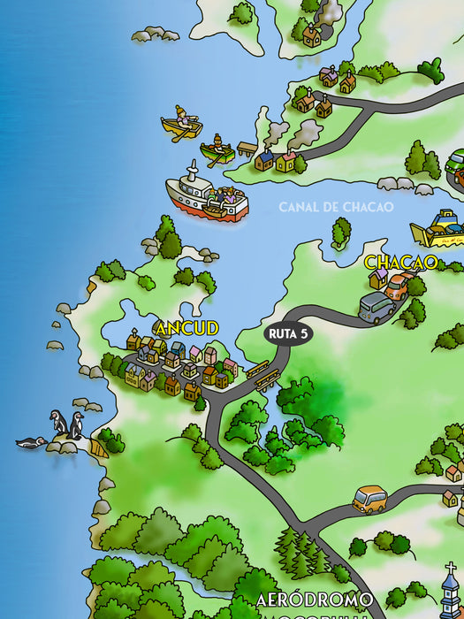 Mapa ilustrado de Chiloé Turístico - Lámina