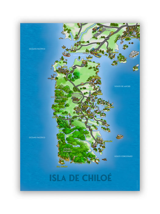 Mapa ilustrado de Chiloé Turístico - Lámina