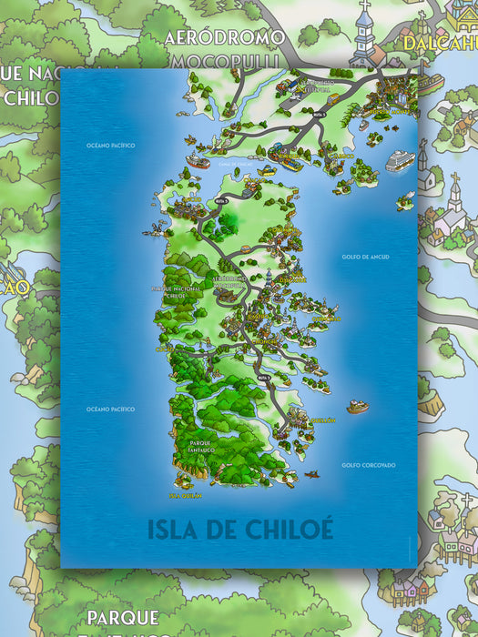 Mapa ilustrado de Chiloé Turístico - Lámina