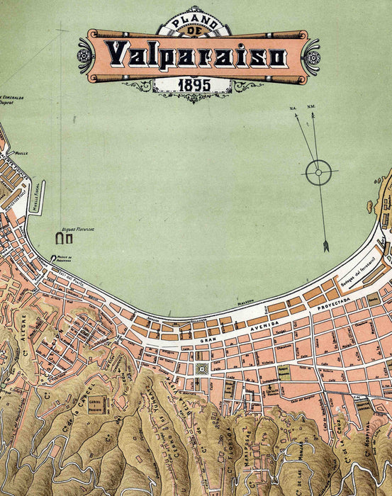 Plano de Valparaíso en 1895 - Enmarcado