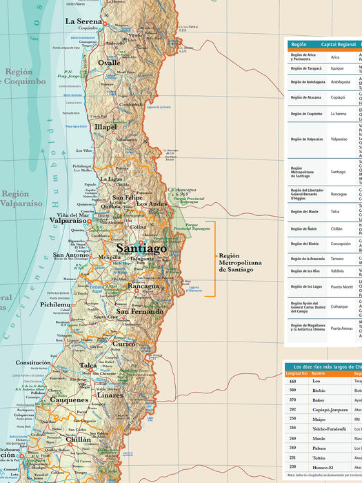 Mapa Físico de Chile actualizado 2025