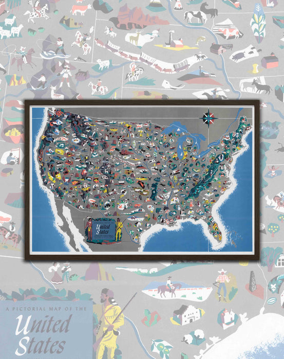 Mapa Pictórico de Estados Unidos - Enmarcado - Mappin