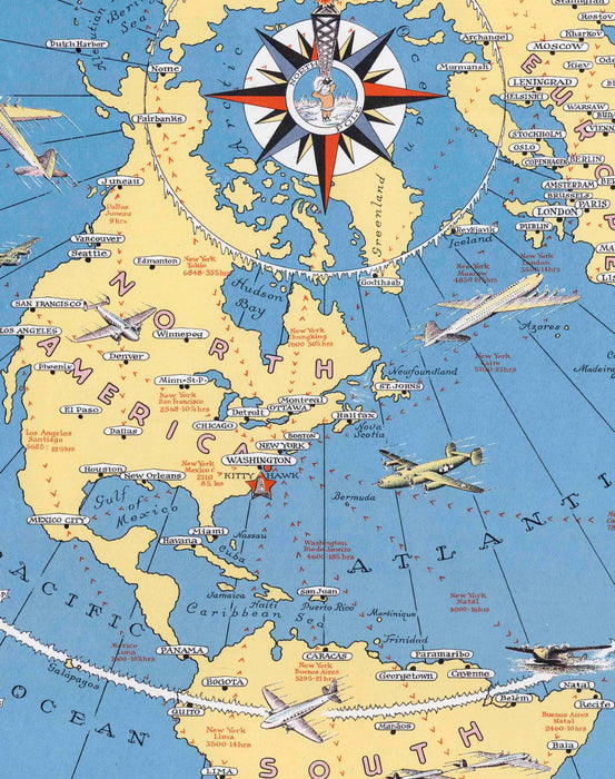 Mapa de la Historia de la Aviación - Enmarcado - Mappin