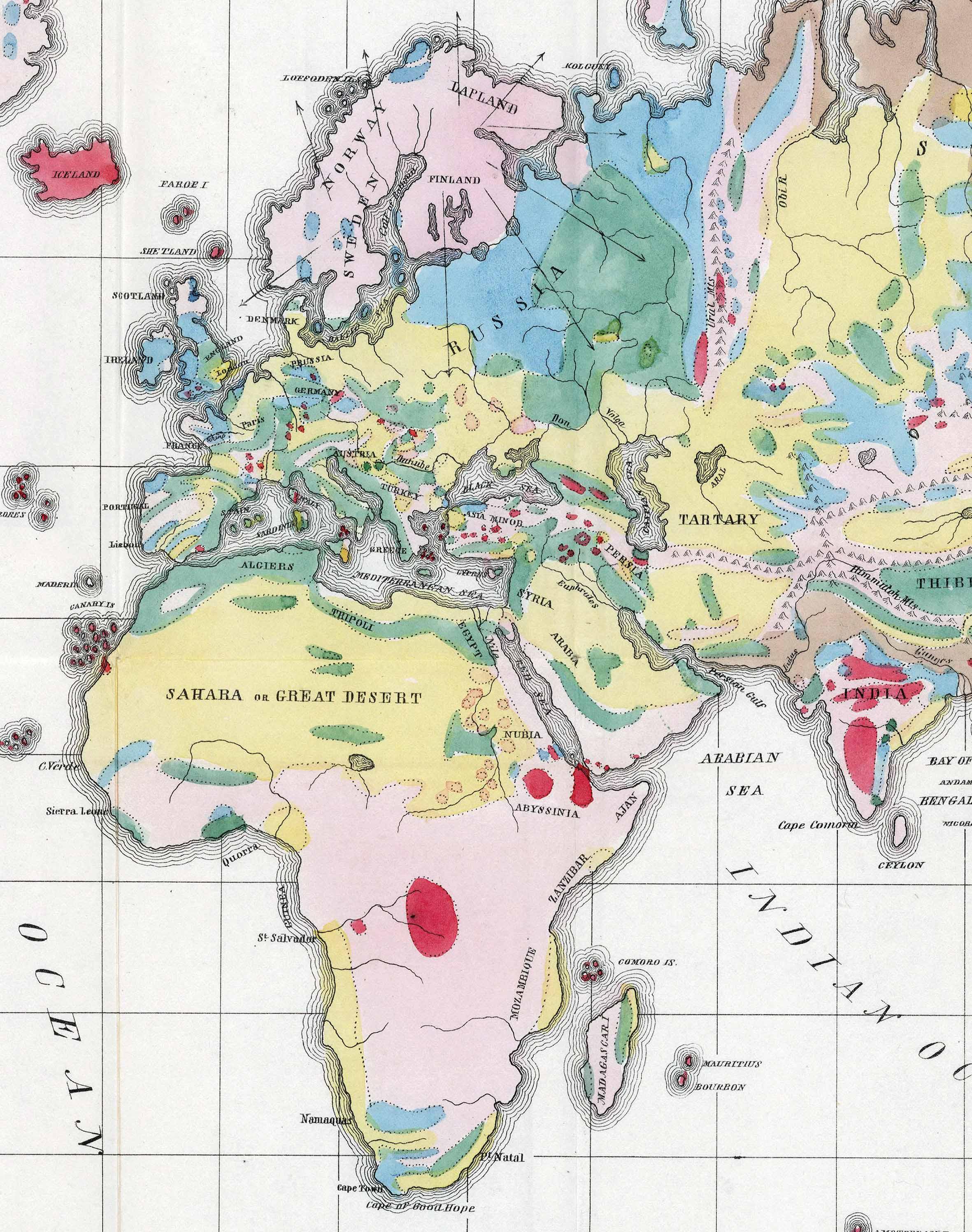 Mapa Geológico del Mundo 1853 Lámina Mappin