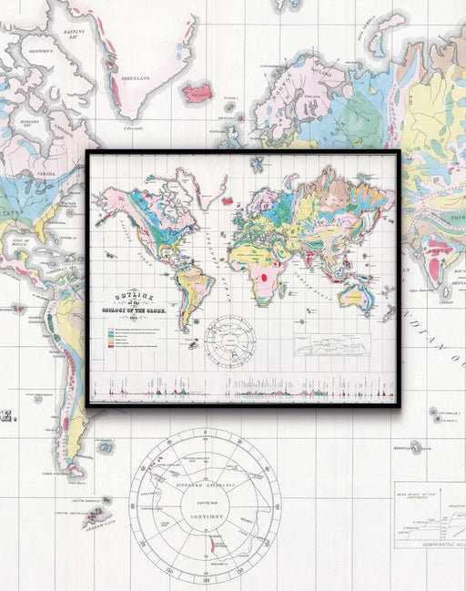 Mapa Geológico del Mundo 1853 - Enmarcado - Mappin