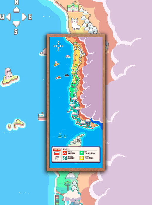 Mapa de Chile en Pixel - Enmarcado