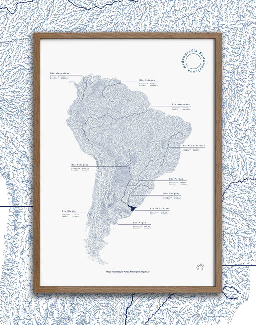 Mapa Hidrográfico de Sudamérica - Enmarcado - Mappin