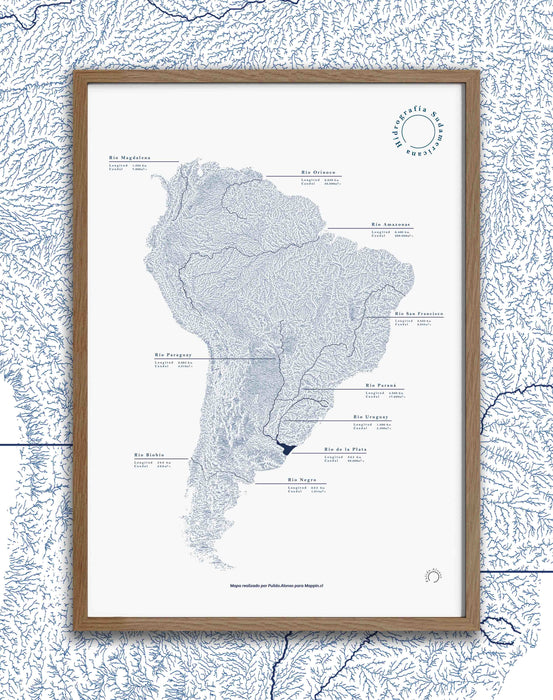 Mapa Hidrográfico de Sudamérica - Enmarcado - Mappin
