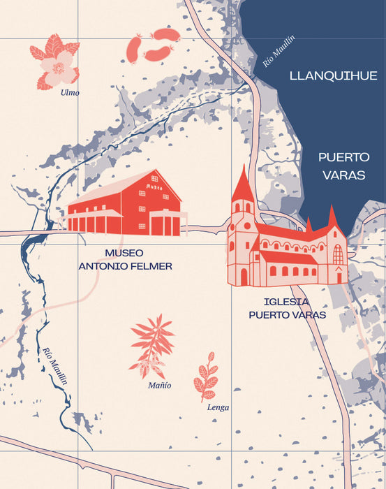 Mapa Ilustrado Lago Llanquihue - Enmarcado