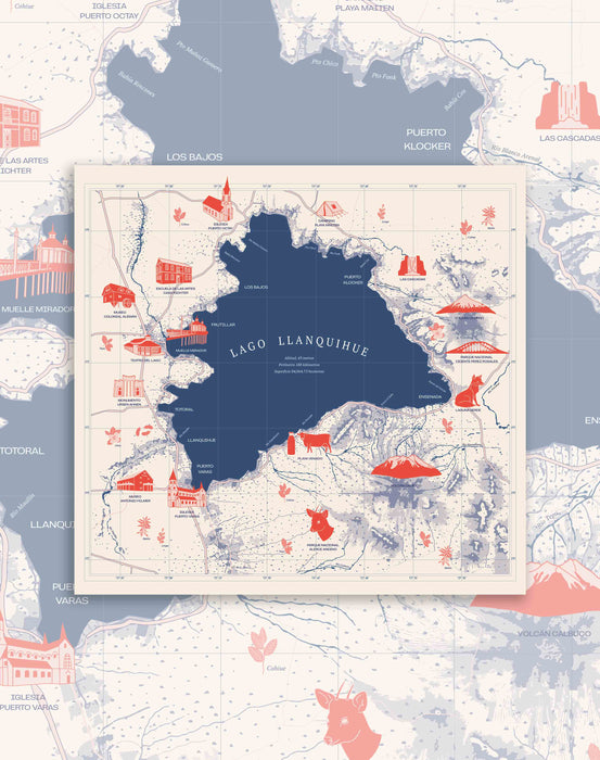 Mapa Ilustrado Lago Llanquihue - Lámina