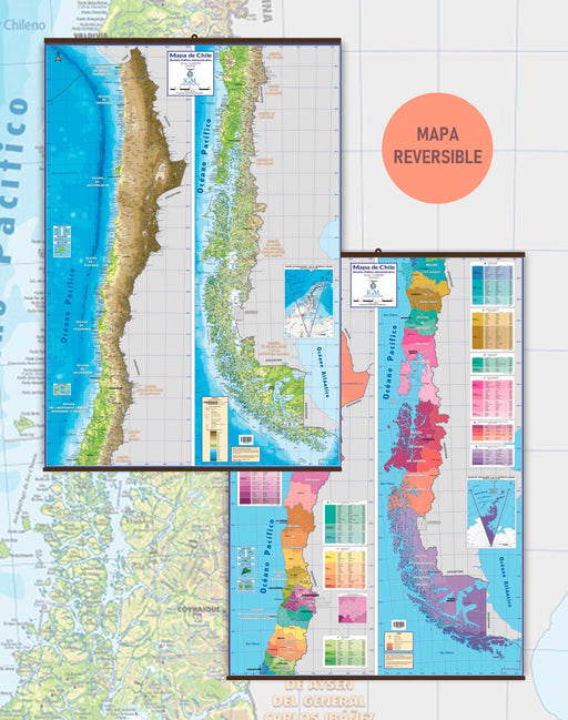 Mapa Reversible Físico y Político de Chile - Lámina con Flejes - Mappin
