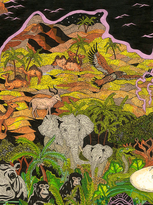 Mapa de África y su Fauna ilustrada - Lámina