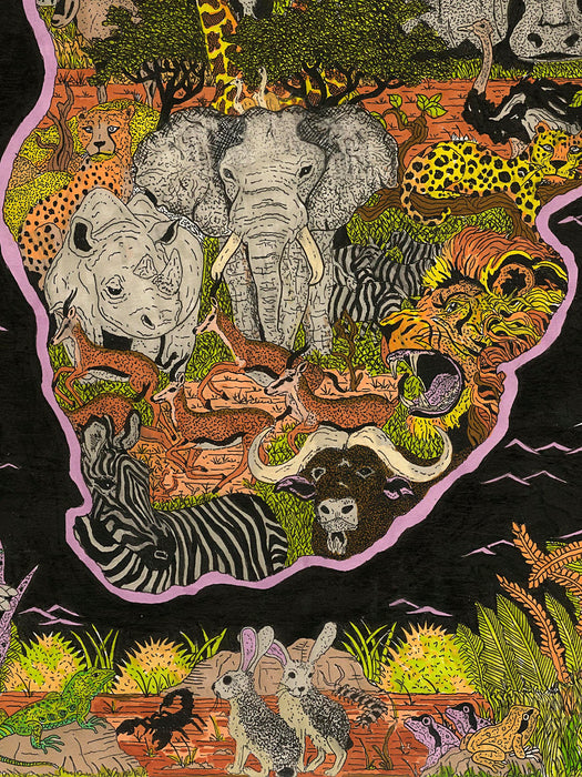 Mapa de África y su Fauna ilustrada - Lámina