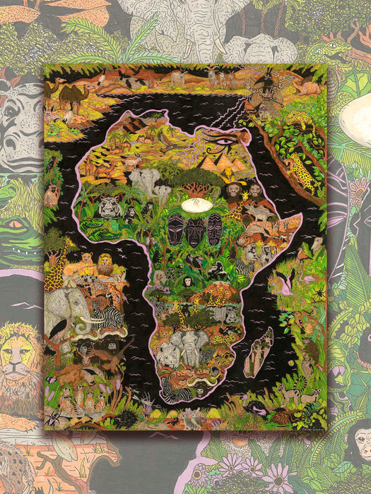 Mapa de África y su Fauna ilustrada - Lámina