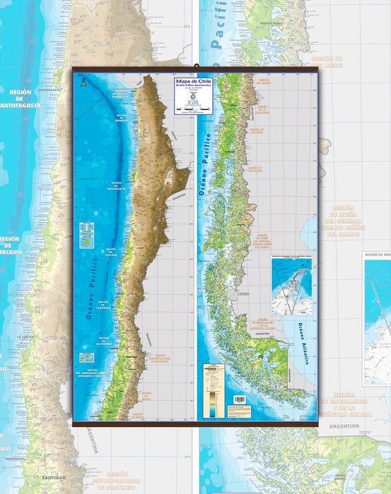 Mapa Físico de Chile en 2 partes - Lámina con Flejes - Mappin