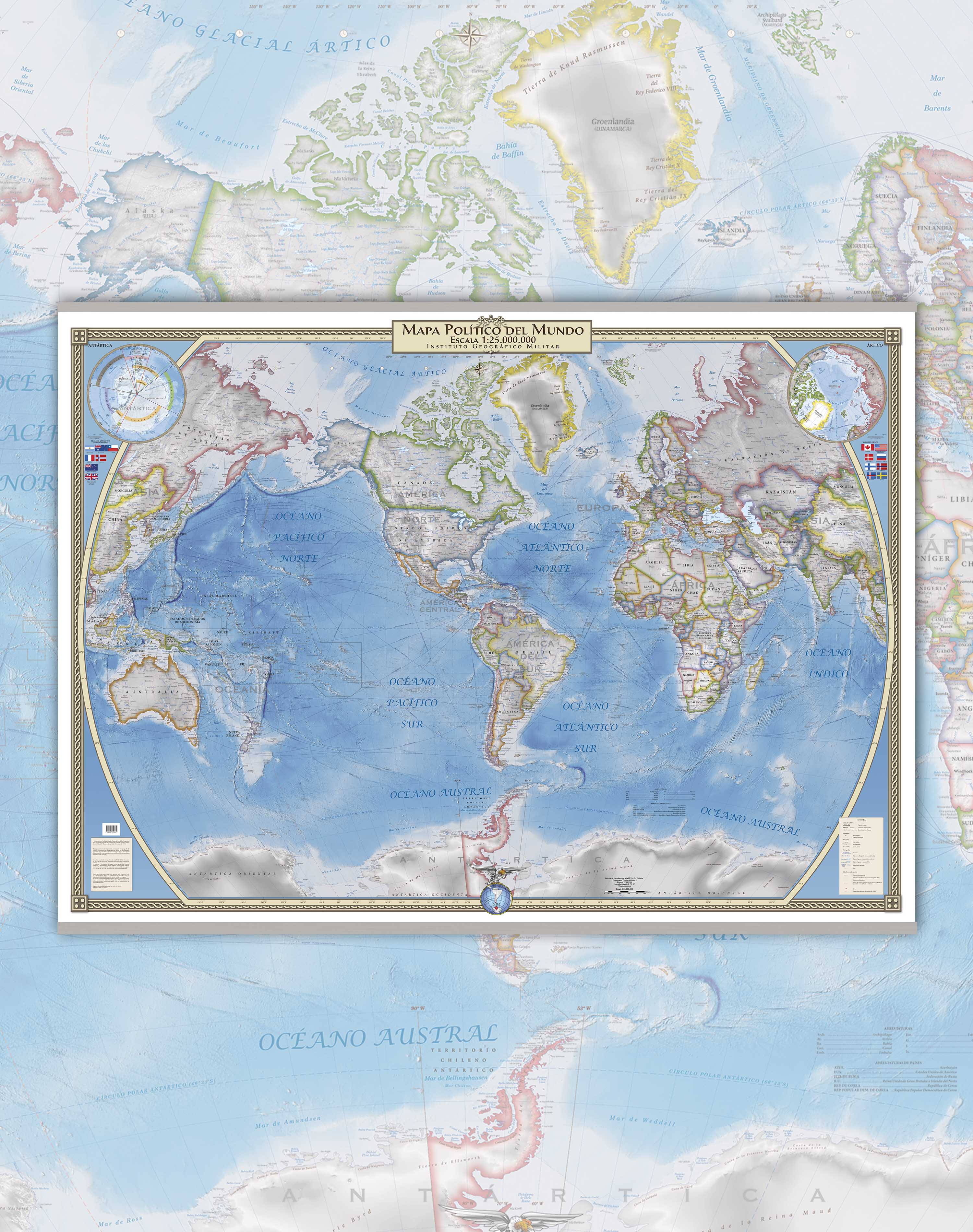 Mapa Político del Mundo (Gran Formato) - Lámina con Flejes