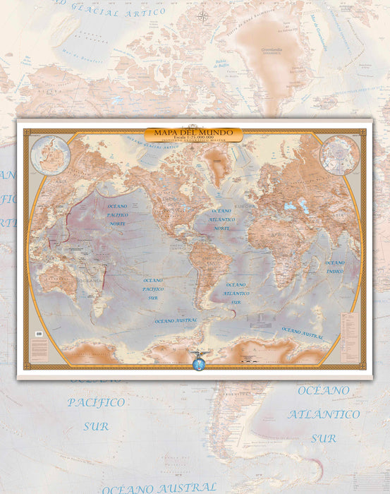 Mapa del Mundo Sepia (Gran Formato) - PVC con Flejes - Mappin