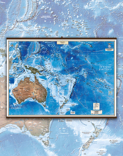 Mapa Físico de Oceanía - Lámina con Flejes - Mappin