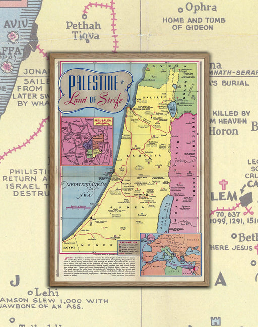 Mapa de Palestina "Tierra de Luchas" de 1936 - Enmarcado - Mappin