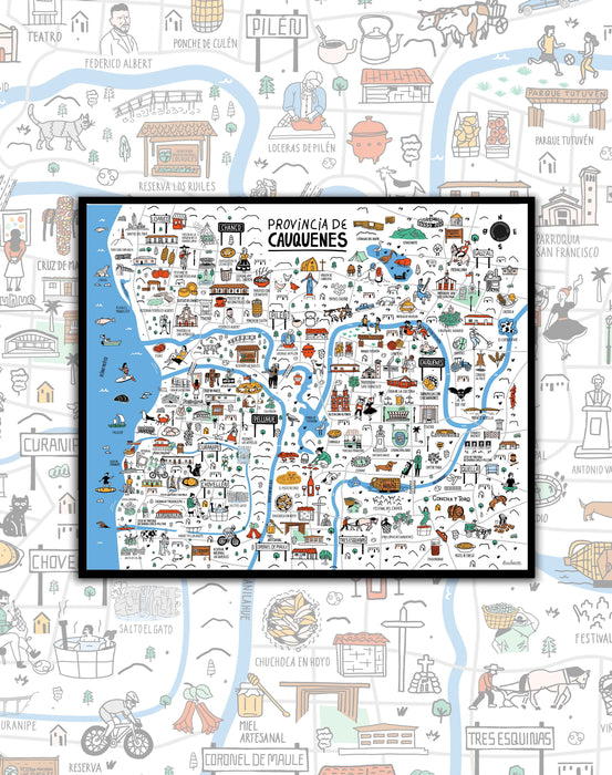 Mapa Ilustrado de Cauquenes - Enmarcado