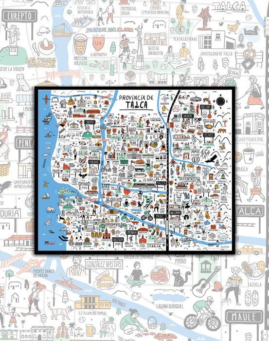 Mapa Ilustrado de Talca - Enmarcado