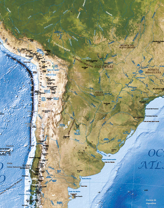 Mapa Físico de Sudamérica - Lámina con Flejes - Mappin