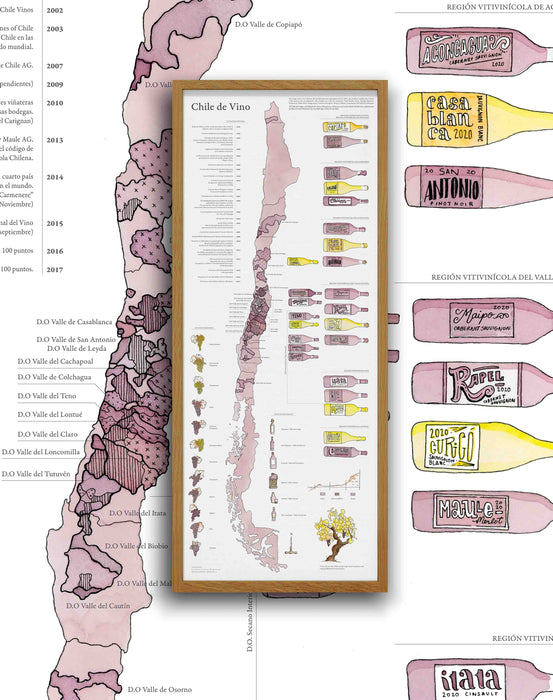 Mapa de Vinos de Chile - Enmarcado