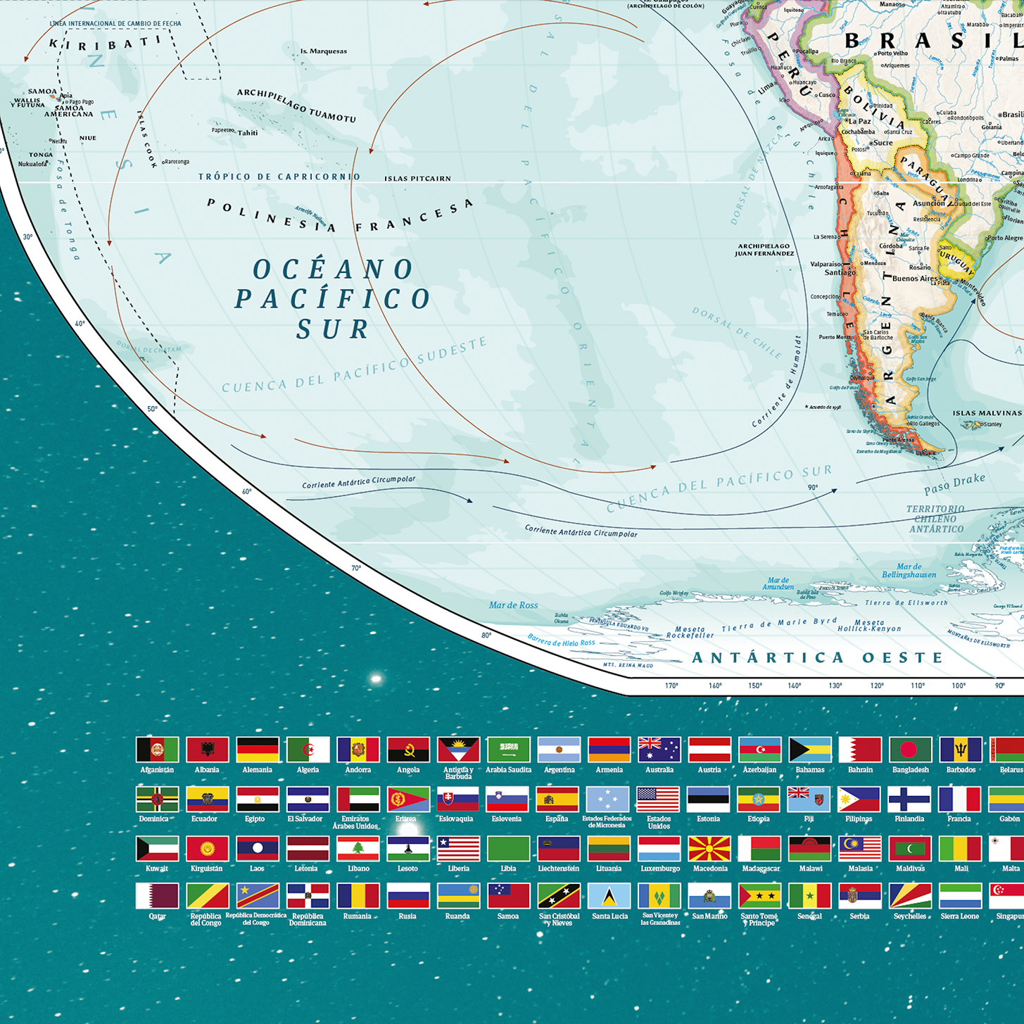 Mapa del Mundo político con banderas - Gran Formato