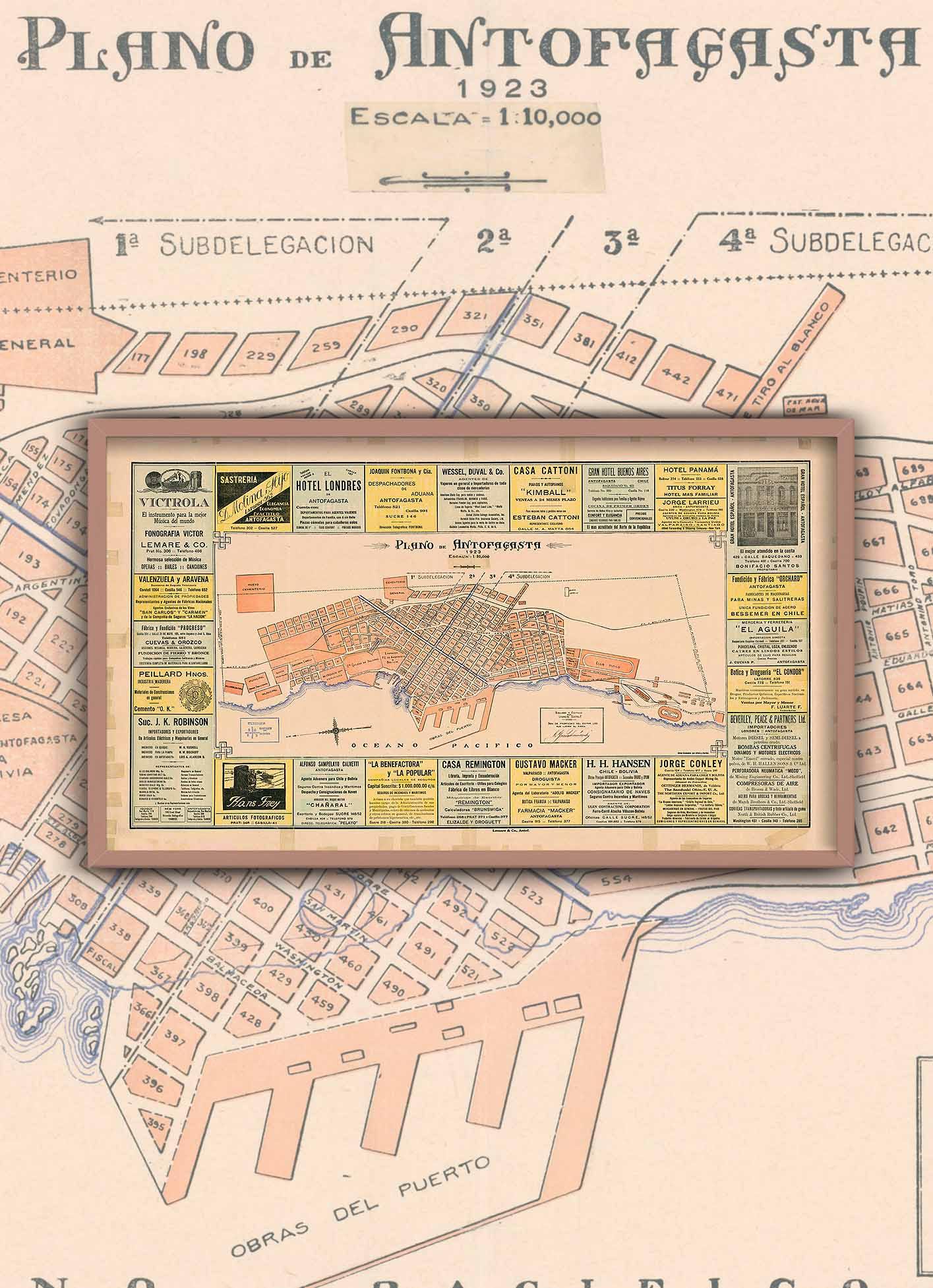 Plano de Antofagasta 1923 - Enmarcado - Mappin