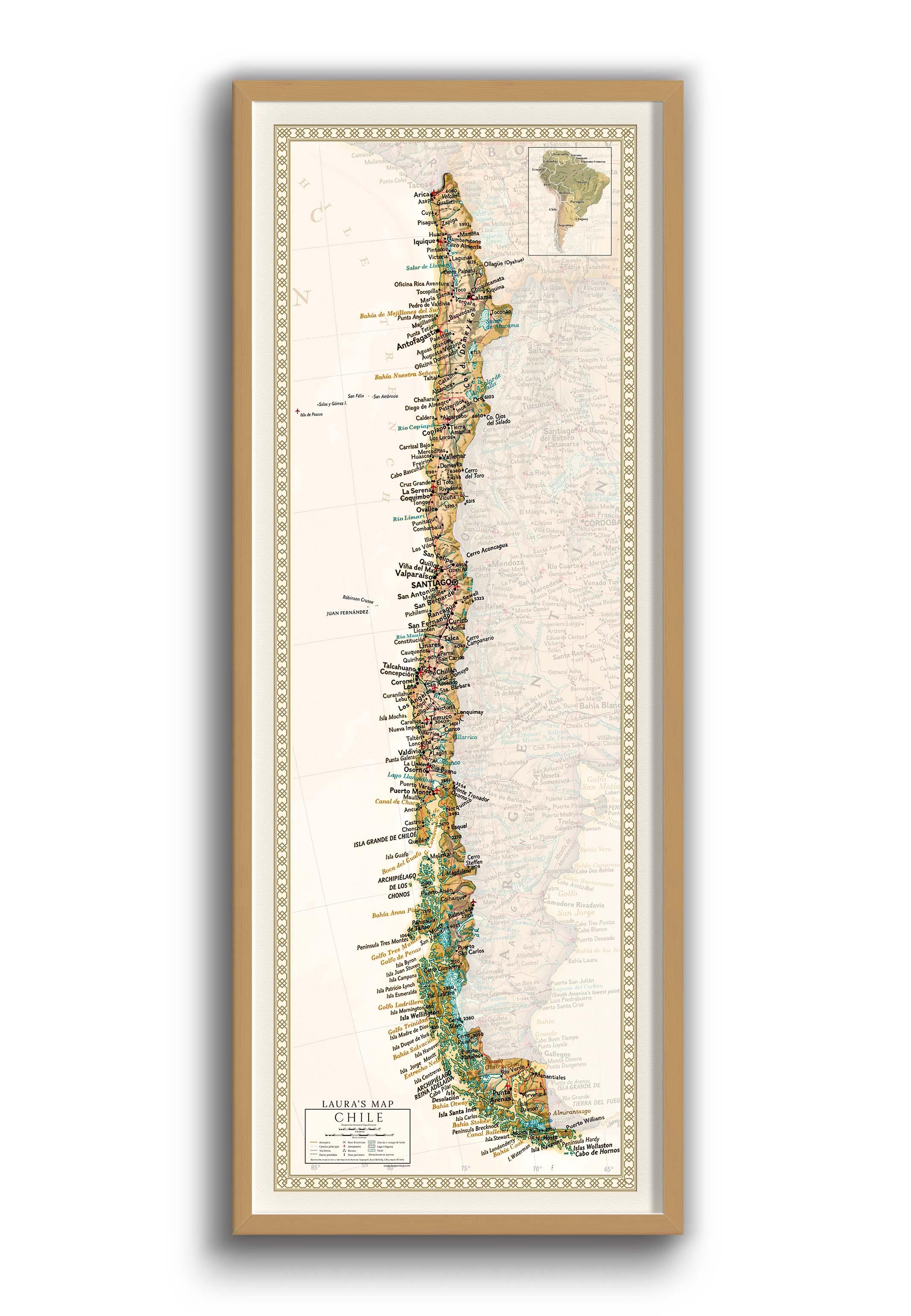 Mapa de Chile 2022 Sepia - Enmarcado - Mappin