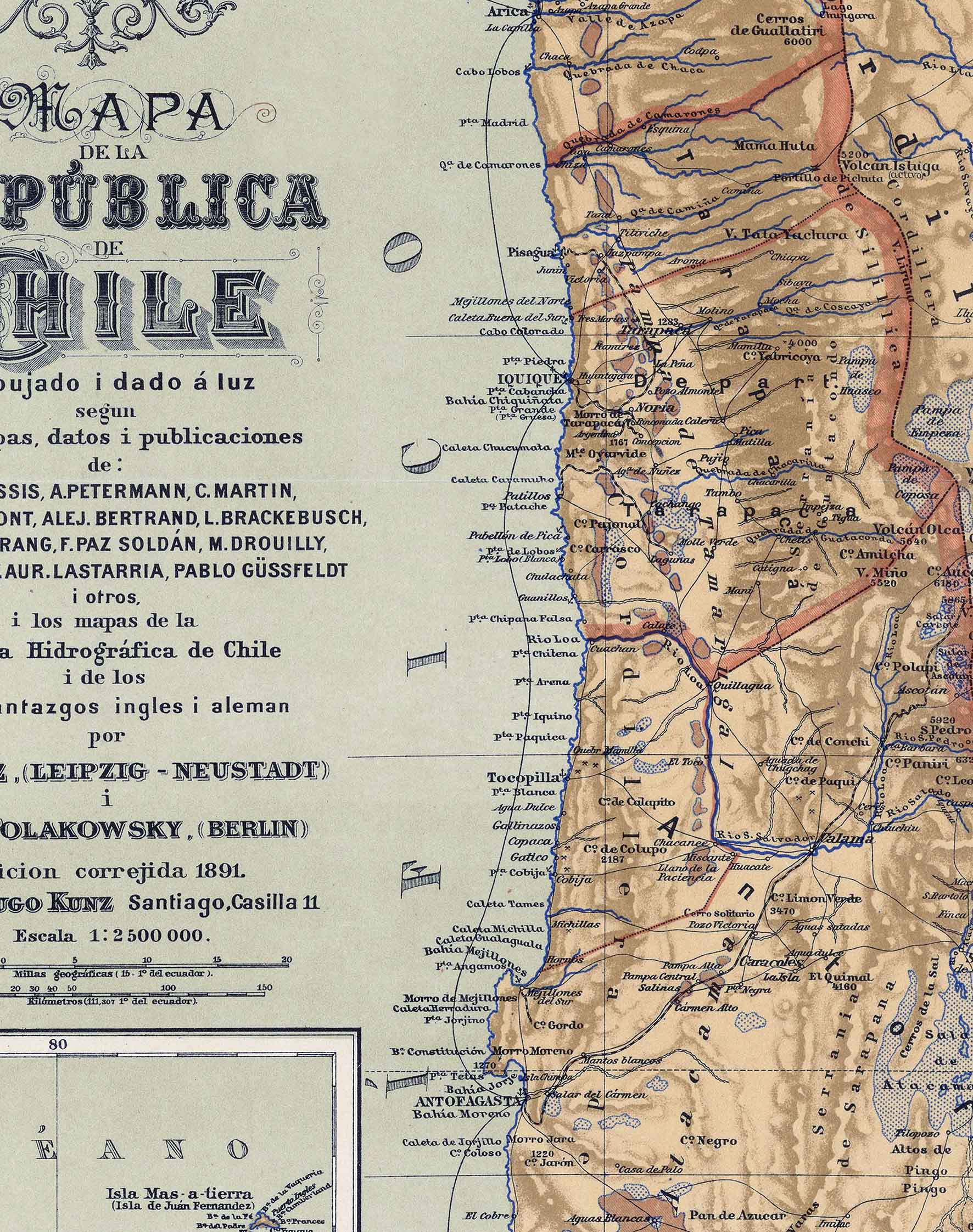 Mapa de Chile en 1891 - Enmarcado