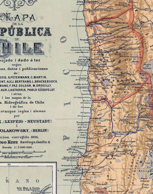 Mapa de Chile en 1891 - Lámina - Mappin