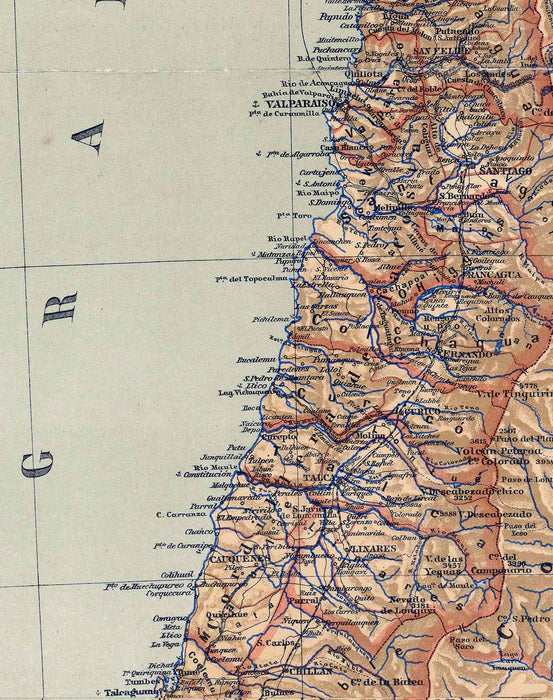 Mapa de Chile en 1891 - Enmarcado - Mappin