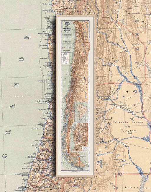 Mapa de Chile en 1891 - Enmarcado - Mappin