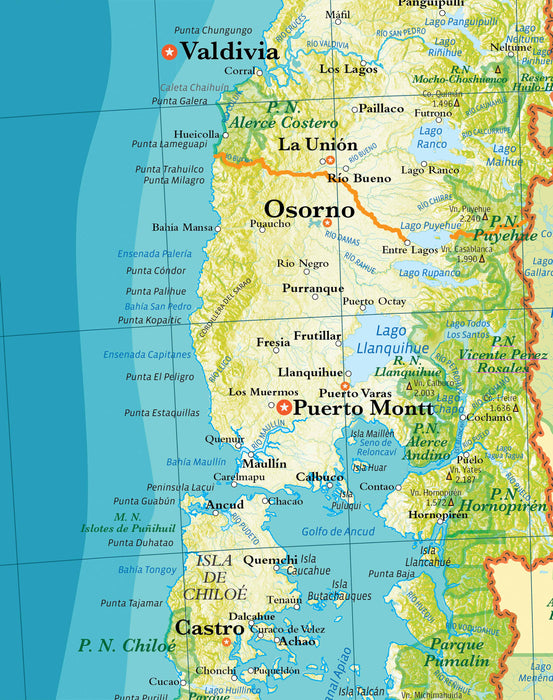 Large Format Physical Map of Chile - Sheet with Strapping