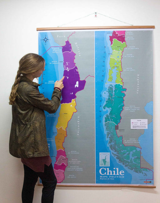 Mapa de Chile Político Gran Formato - Lámina con Flejes - Mappin