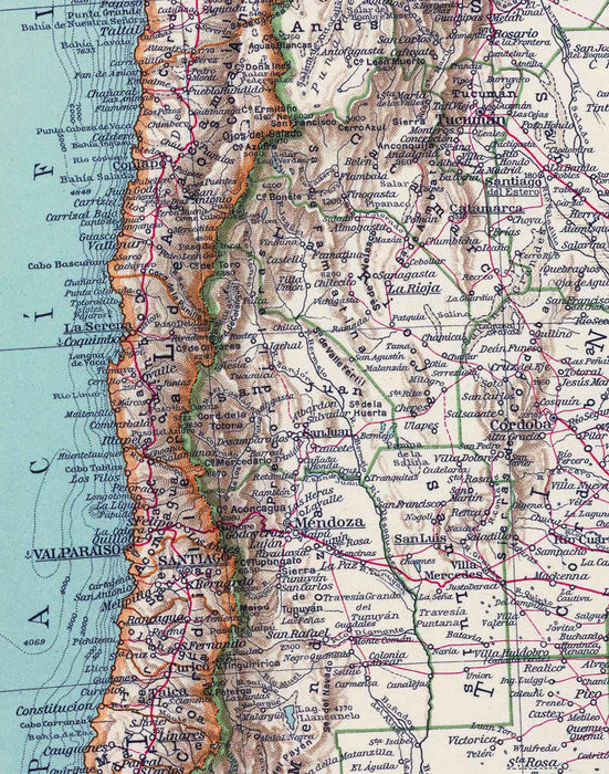 Chile y Argentina en 1929 - Enmarcado - Mappin