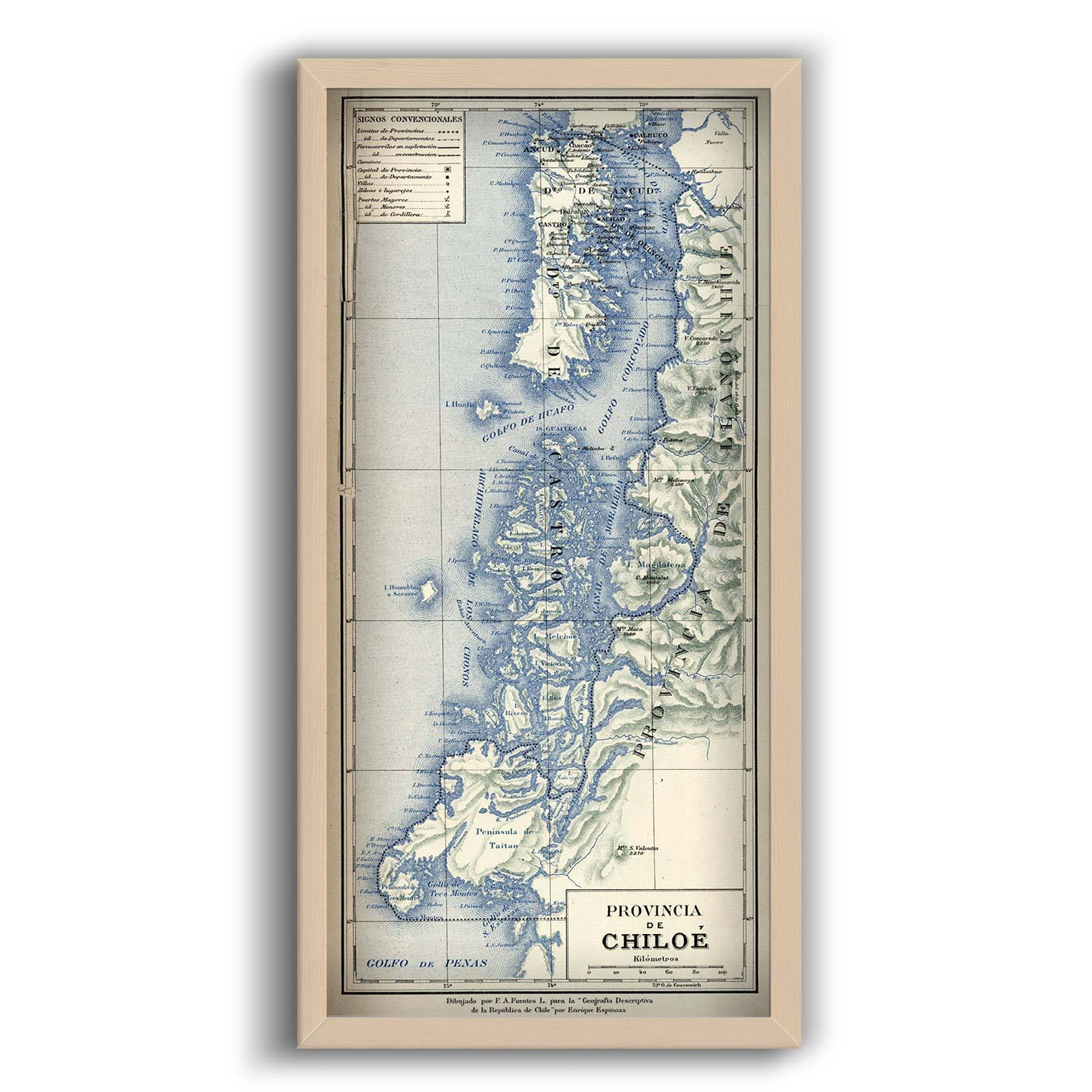 Mapa de Chiloé en 1903 - Enmarcado - Mappin