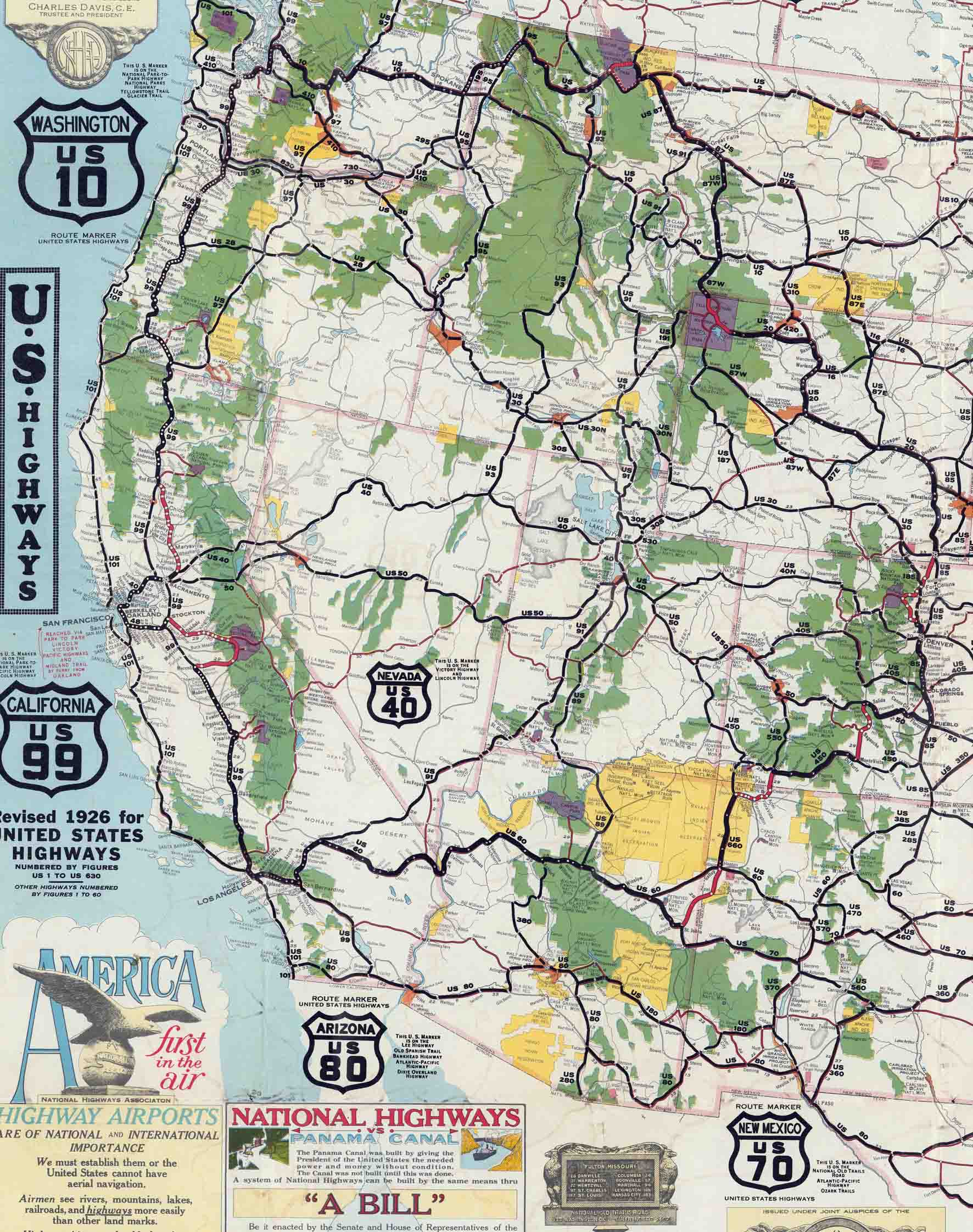 Mapa de Estados Unidos y sus Carreteras, 1926 - Lámina