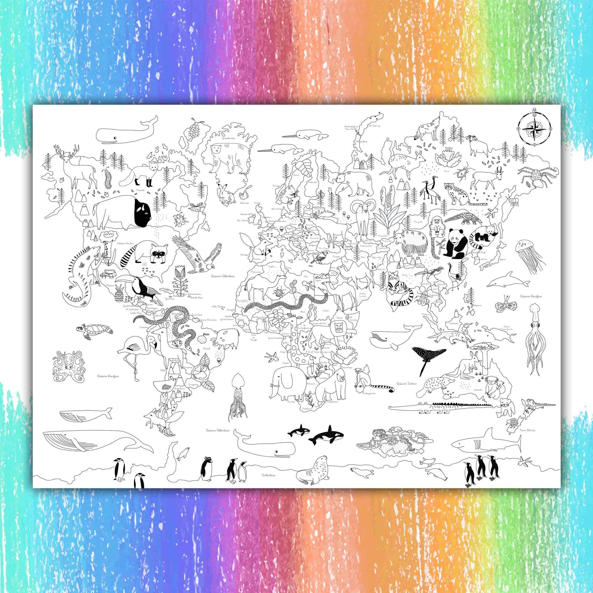 Colorable World Map Print Mappin