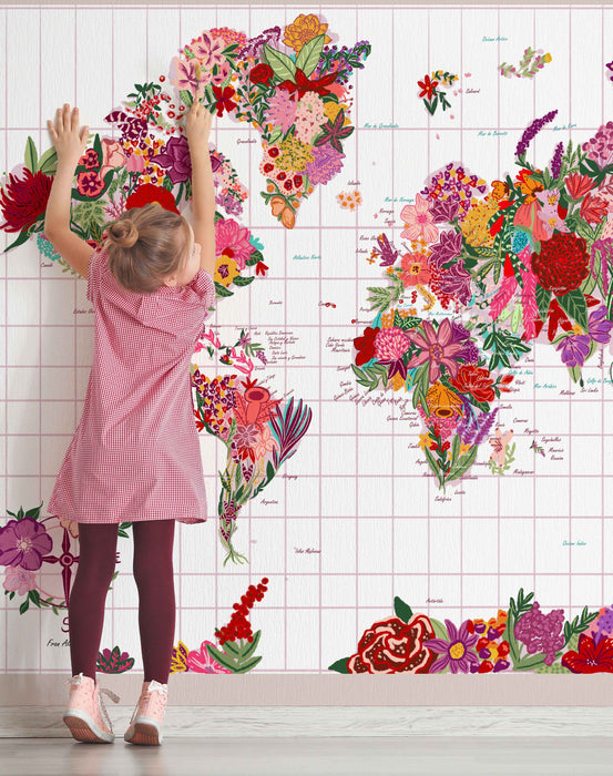 World Map of Flowers - Deco Mural