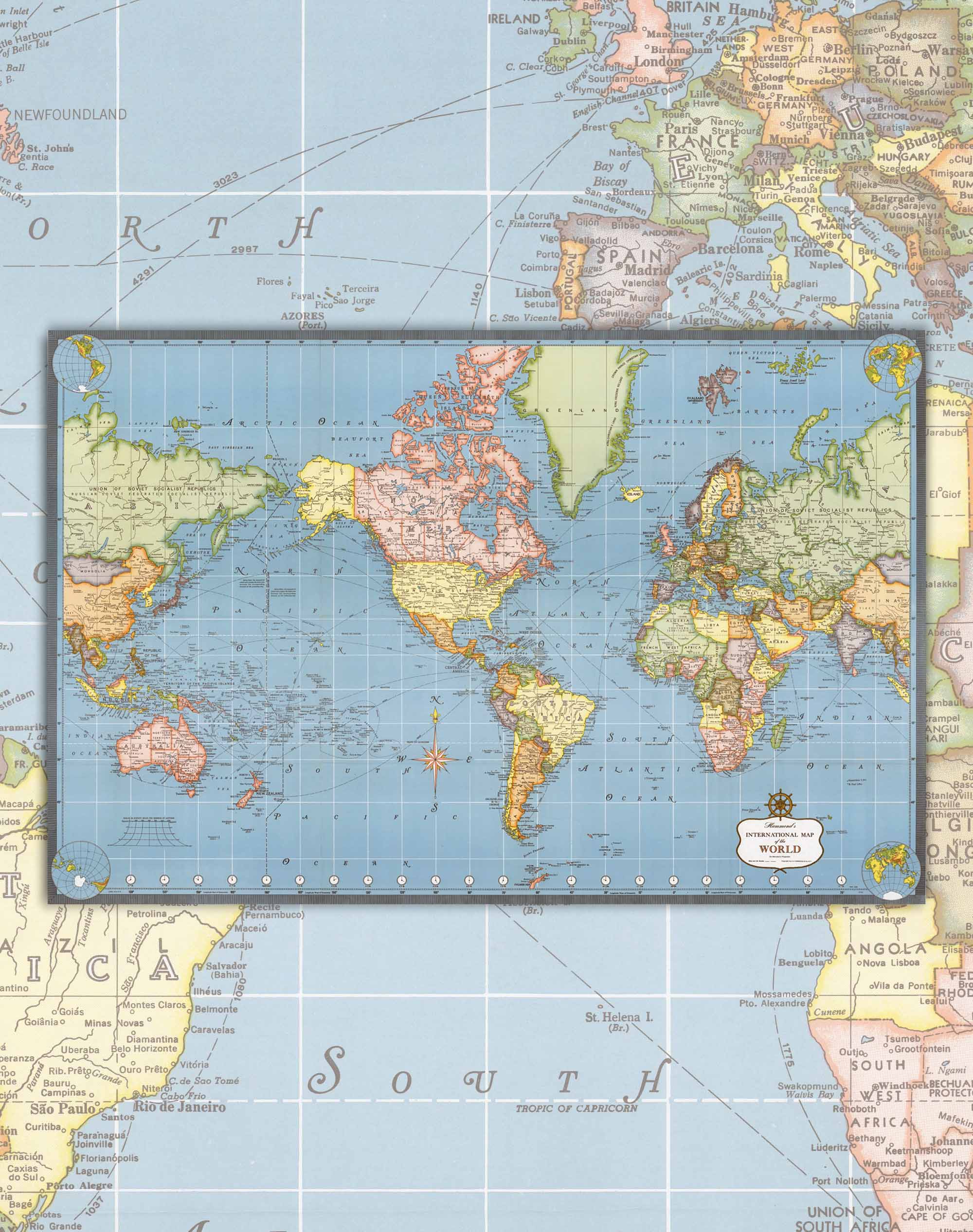 Mapa del Mundo 1957 Hammond - Enmarcado