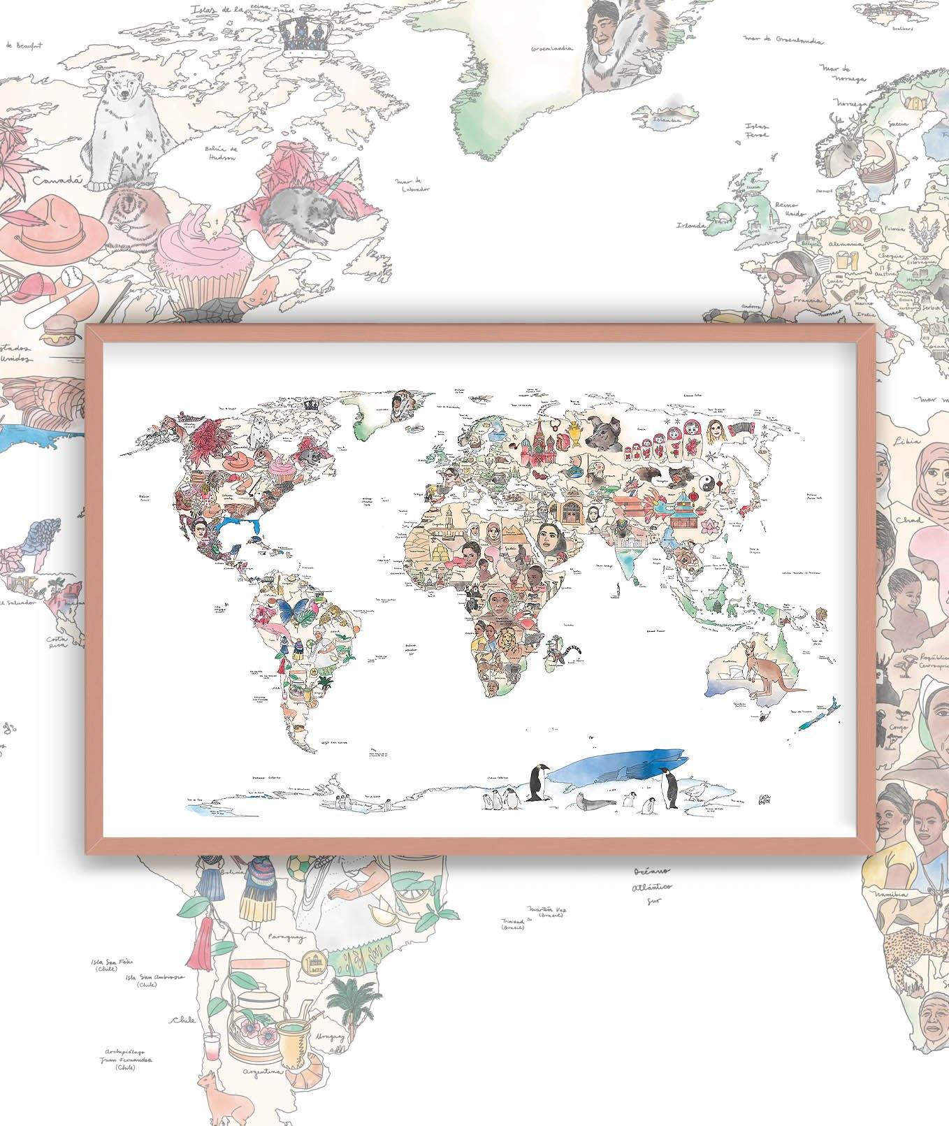 Mapa Bellezas del Mundo - Enmarcado - Mappin