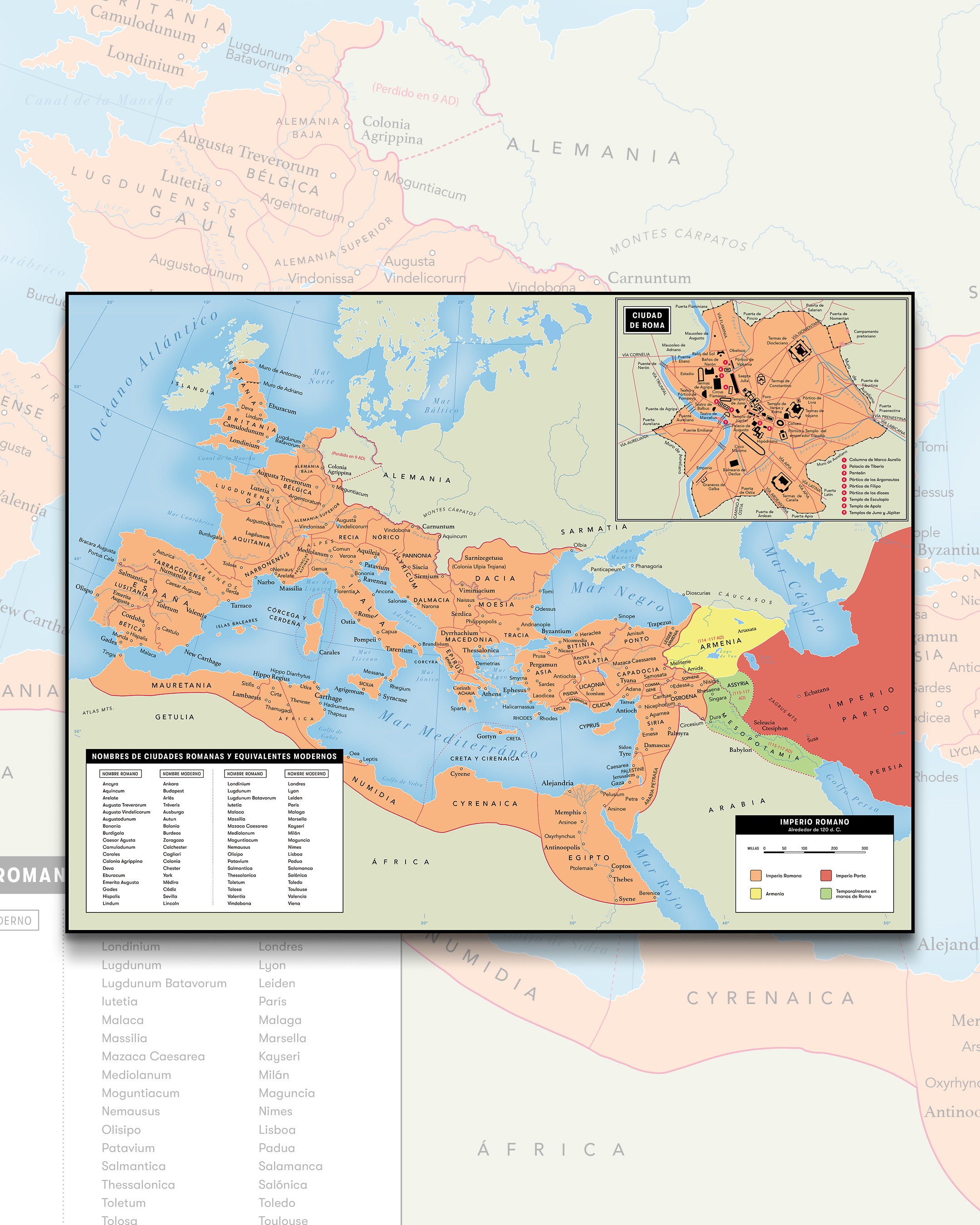 Mapa del Imperio Romano al 120 d.C - Lámina
