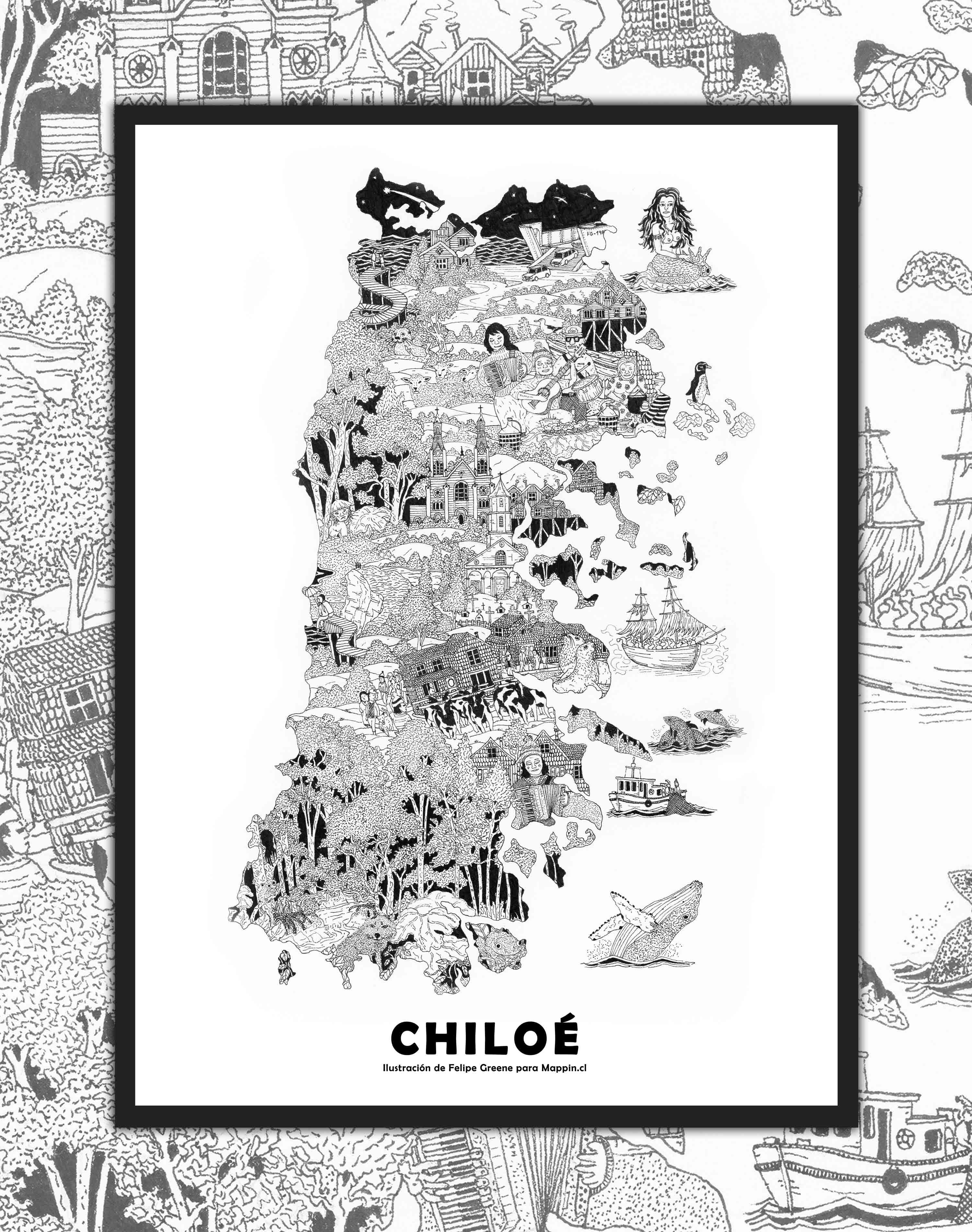 Mapa de Chiloé Ilustrado - Enmarcado